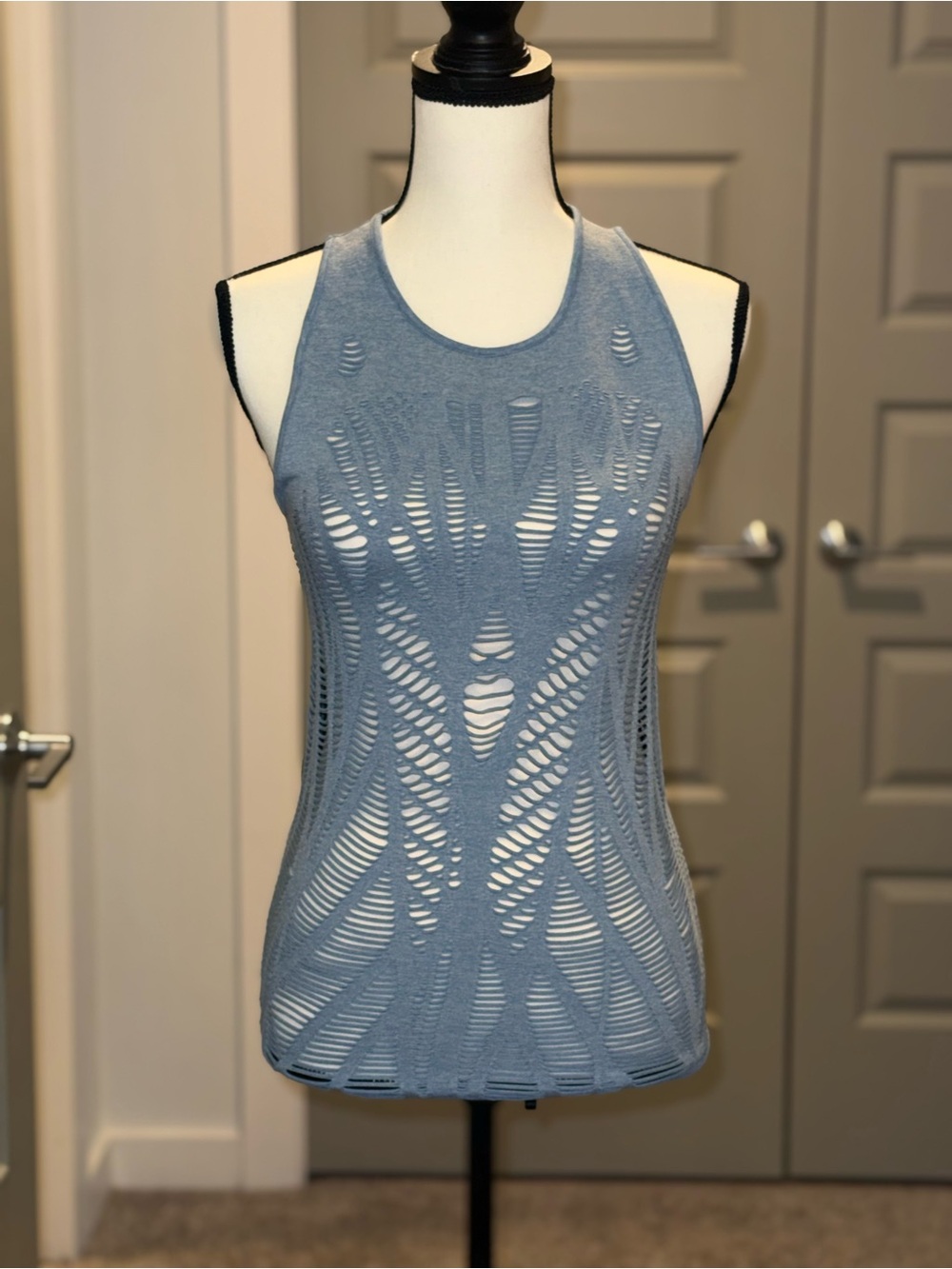 ALO Yoga Blue Openwork Racerback Tank